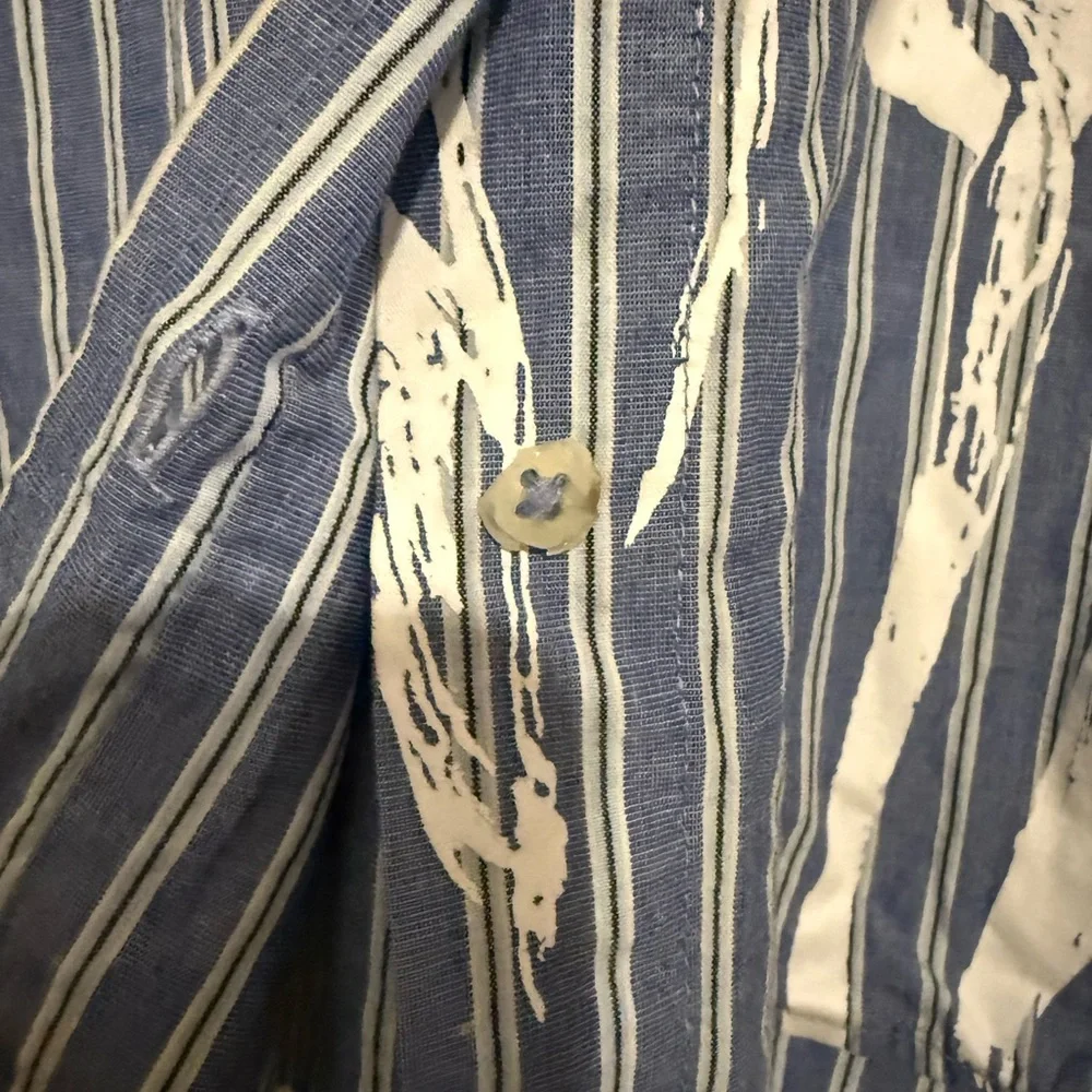 Anthropologie Maeve Blue and White Floral Striped Oversized Shirt Size Medium P - Picture 4 of 8